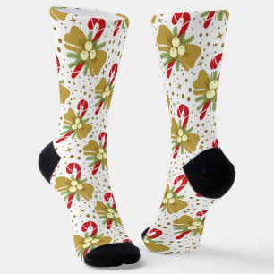 Chaussette Festive Sucres de canne rouges avec Gold Bows Noël