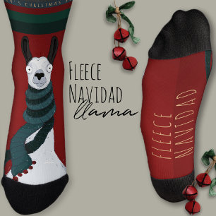 Chaussette Fête drôle “Fleece Navidad” Llama Pun Rouge Foncé