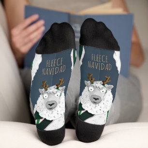 Chaussette Fête drôle “Fleece Navidad” Mouton Bleu Gris