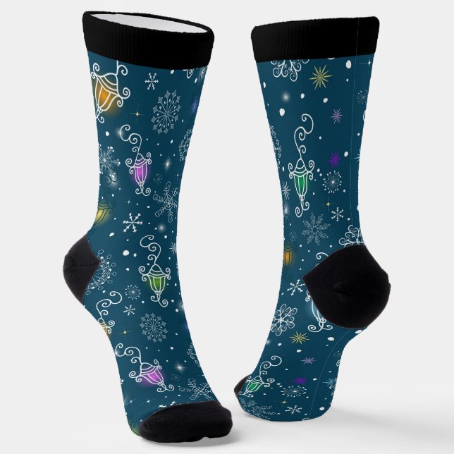 Chaussette Feu de Noël et motif de flocons de neige (Angulaire)
