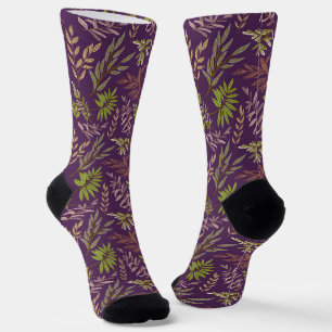 Chaussette Feuilles botaniques : un dos violet époustouflant