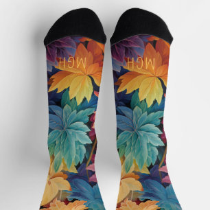 Chaussette Feuilles d'automne colorées Monogramme personnalis