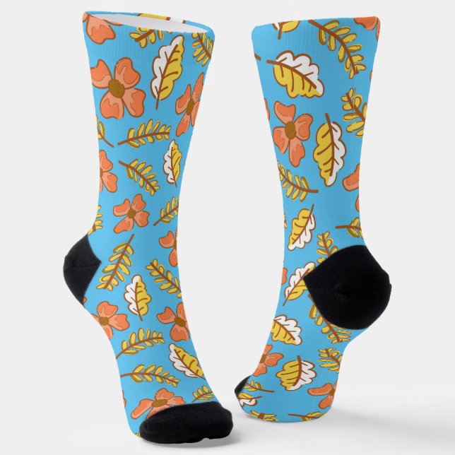 Chaussette Feuilles d'automne en chute chaude avec fleurs (Angulaire)