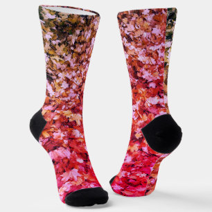 Chaussette Feuilles de érable automne rouge rose