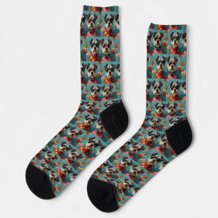 Chaussette Fil Fox Terrier avec Coeur Roses Saint Valentin