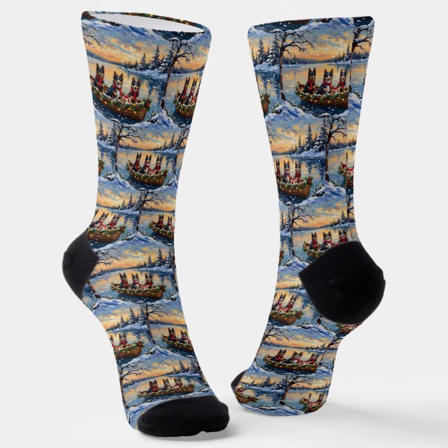 Chaussette Finnish Lapphund Christmas Boat Holiday (Angulaire)