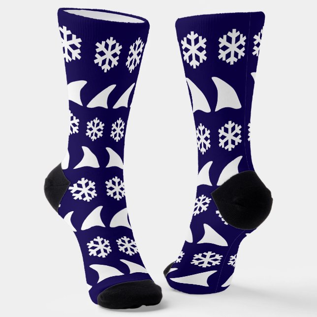 Chaussette Fins de requin de Noël et flocons de neige amusant (Angulaire)