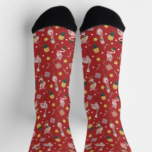 Chaussette Flamant rose de Noël rouge mignon et Motif d'anana