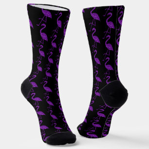 Chaussette Flamant rose scintillant motif pailleté violet noi