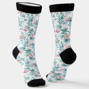 Chaussette Flamants roses et fleurs tropicales motif
