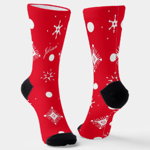 Chaussette Flammes de neige Noir Blanc Nom de script Rouge S