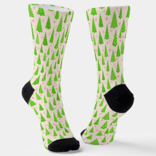 Chaussette Flammes de neige rouges et arbres Noël