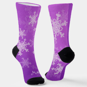 Chaussette Flammes de neige violettes blanches Nom de Noël mi