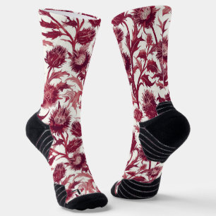 Chaussette Fleur de chardon William Morris d'un bordeaux prof