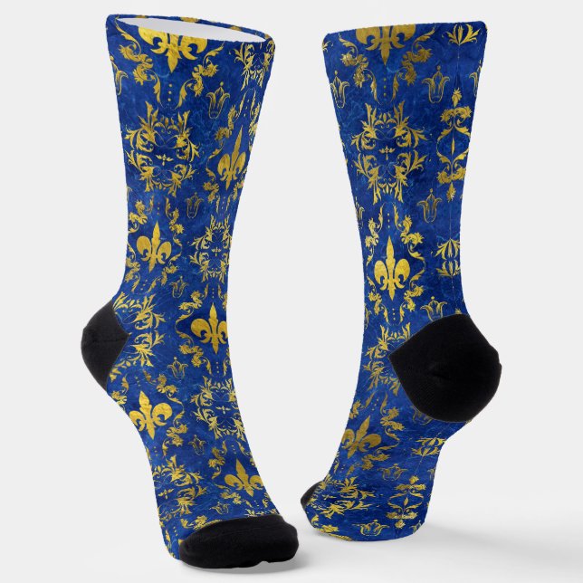 Chaussette Fleur de lis motif marbre bleu et or (Angulaire)