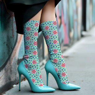 Chaussette    Fleur de Paisley Chic Motif Floral Vert Pastel