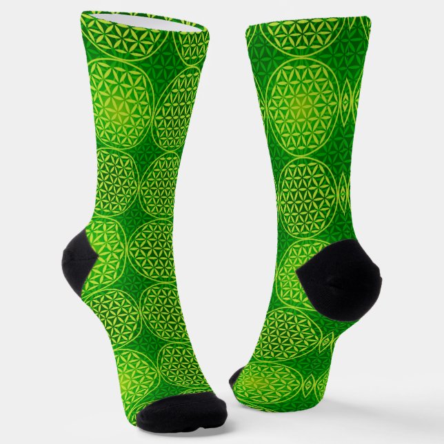 Chaussette FLEUR DE VIE - motif mélange vert (Angulaire)