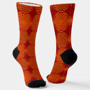 Chaussette FLEUR DE VIE - motif rouge orangé