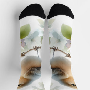 Chaussette Fleur d'eau aquarelle de cerisier printanière
