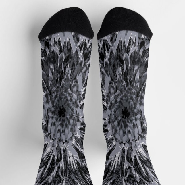 Chaussette Fleur noire et grise Dahlia (Haut)