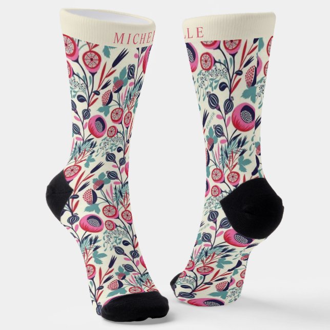 Chaussette Fleurs blanches florales bleues sur mesure (Angulaire)