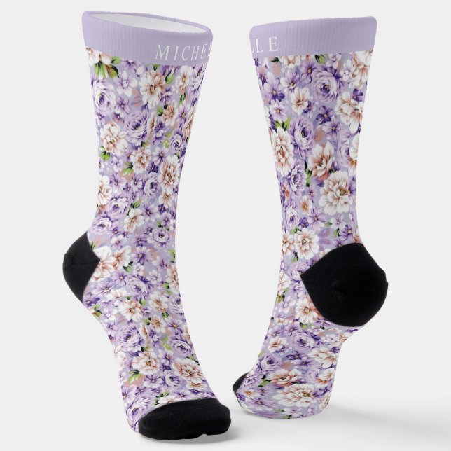 Chaussette Fleurs blanches florales bleues sur mesure (Angulaire)
