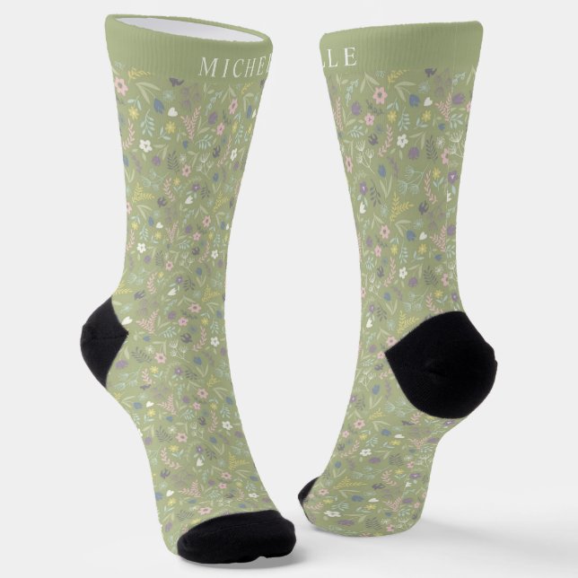 Chaussette Fleurs blanches florales roses sur mesure (Angulaire)