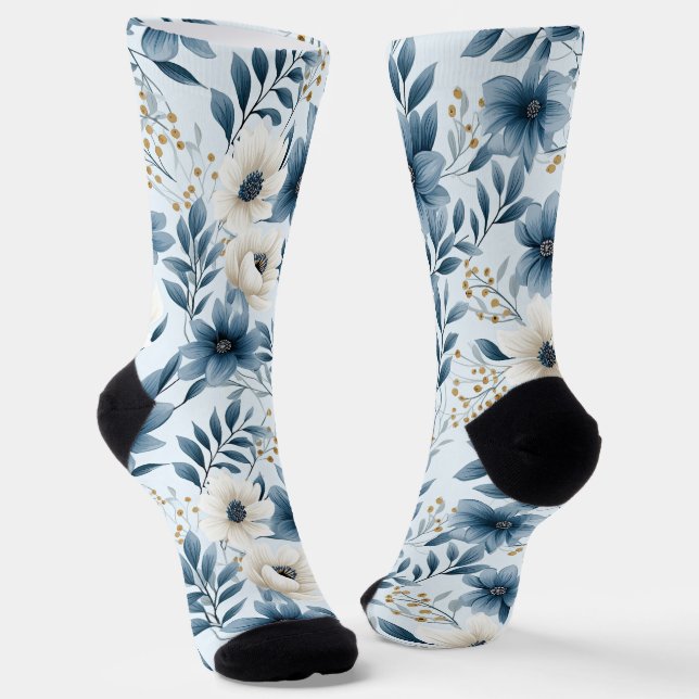 Chaussette Fleurs bleues et beiges (Angulaire)