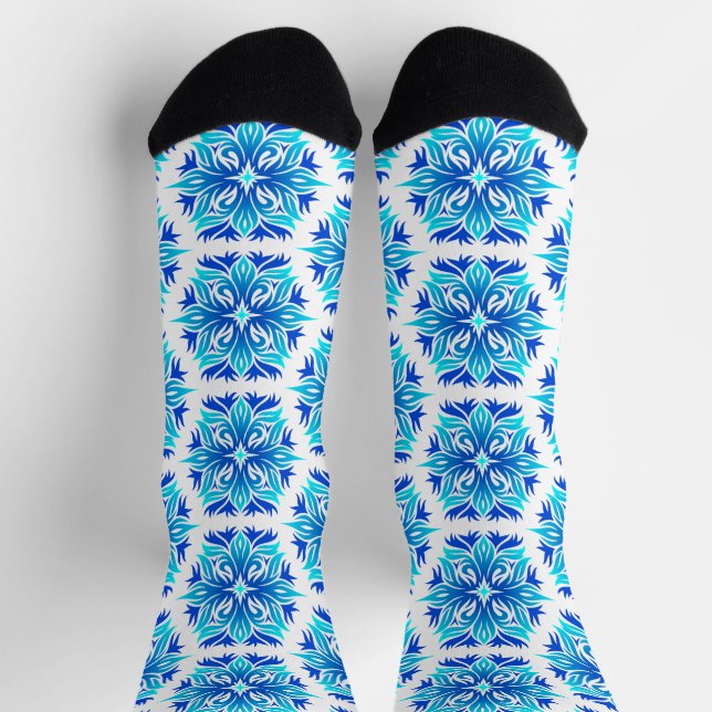 Chaussette Fleurs Bleues, Motif De Fleurs, Modèle Floral (Haut)