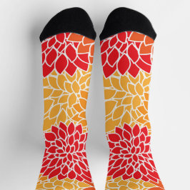 Chaussette Fleurs Dahlia, Motif De Fleurs, Dahlia Orange