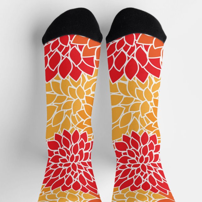 Chaussette Fleurs Dahlia, Motif De Fleurs, Dahlia Orange (Haut)