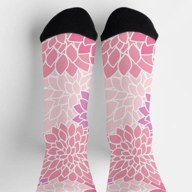 Chaussette Fleurs Dahlia, Motif De Fleurs, Dahlia Rose (Haut)