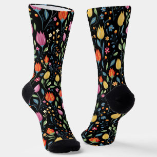 Chaussette Fleurs de printemps colorées Motif