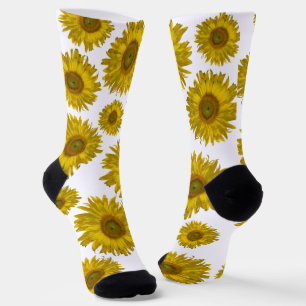 Chaussette Fleurs de soleil rayées jaunes