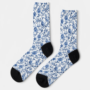 Chaussette Fleurs de toile à l'aquarelle bleue Chinoiserie vi