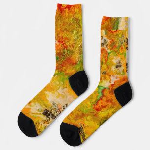 Chaussette Fleurs d'été abstrait Orange or jaune