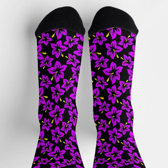 Chaussette Fleurs d'hibiscus hawaïens violets tropicaux (Haut)