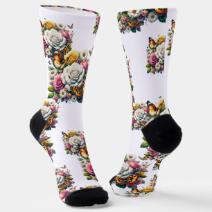 CHAUSSETTE FLEURS ET BOUTEILLES