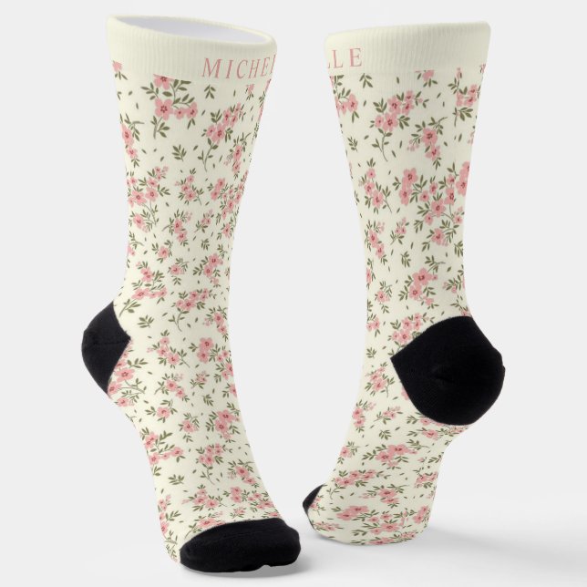 Chaussette Fleurs florales beiges sur mesure Motif (Angulaire)