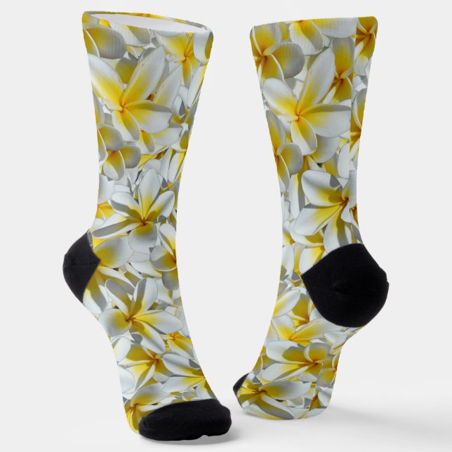 Chaussette Fleurs Frangipani Jaunes Et Blanches, Chaussettes  (Angulaire)