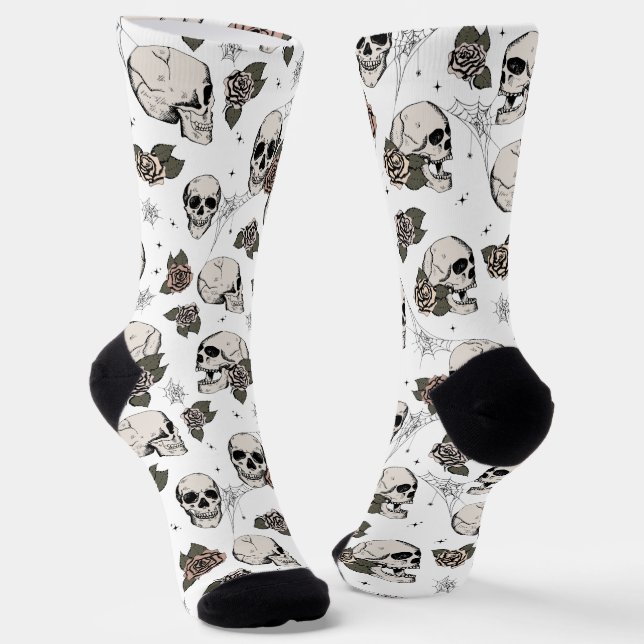 Chaussette Fleurs gothiques de crânes et de roses (Angulaire)