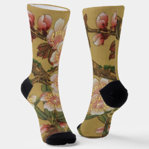Chaussette Fleurs Japonaises Asiatiques Fleur de Cerisier Vin