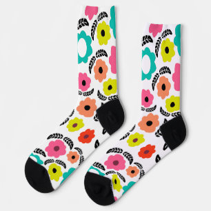 Chaussette Fleurs lumineuses modernes et feuille noire