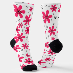 Chaussette Fleurs marguerites rouges rétro arrière - plan été