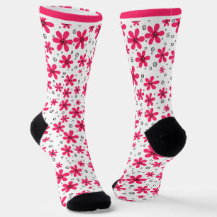 Chaussette Fleurs marguerites rouges rétro arrière - plan été