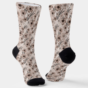 Chaussette Fleurs marron beige motif sur le tigre arrière - p