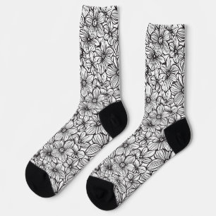 Chaussette Fleurs Noir Blanc