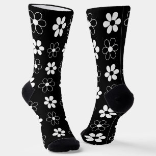 Chaussette Fleurs noires et blanches modernes en noir