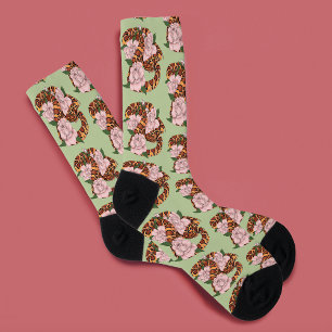 Chaussette Fleurs roses du serpent de maïs vert