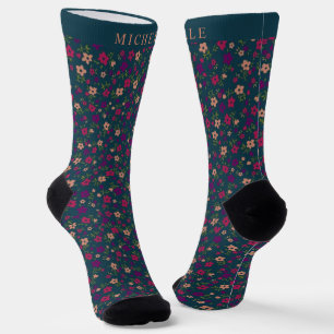 Chaussette Fleurs roses rose foncé sur mesure